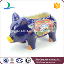YSfp0004 Kleine bunte Handdruck Keramik Schwein Blumentopf für zu Hause